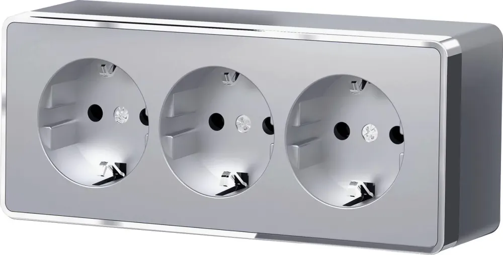 Розетка тройная с заземлением и шторками Gallant серебряный Werkel W5073106